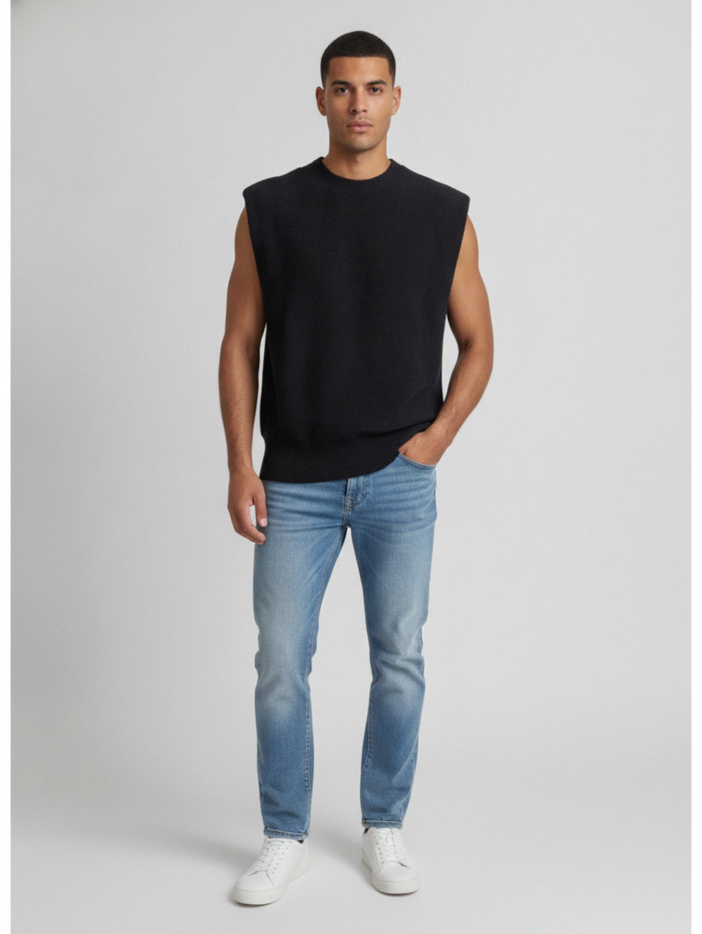 Real Takai boxy relaxed old money shoulder pads ribbed men’s black sweater small